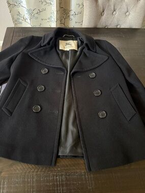 Burberry Black Double-Breasted Wool Pea Coat